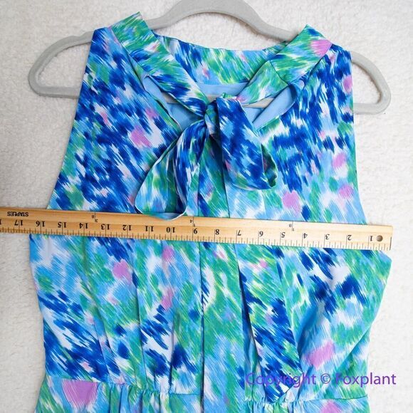 New! SAM EDELMAN  Brushstroke Print Mock Neck Dress - Blue Multi, size 10 - Picture 11 of 16